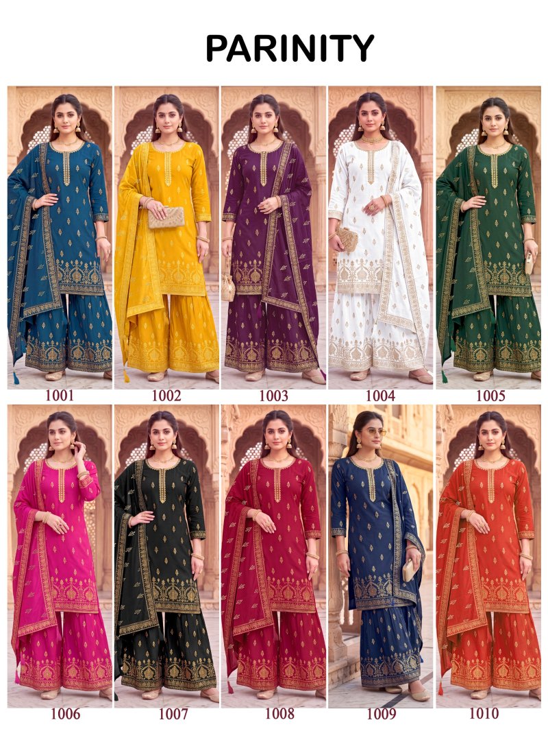 Parinity By Banwery Rayon Foil Printed Kurti With Bottom Dupatta